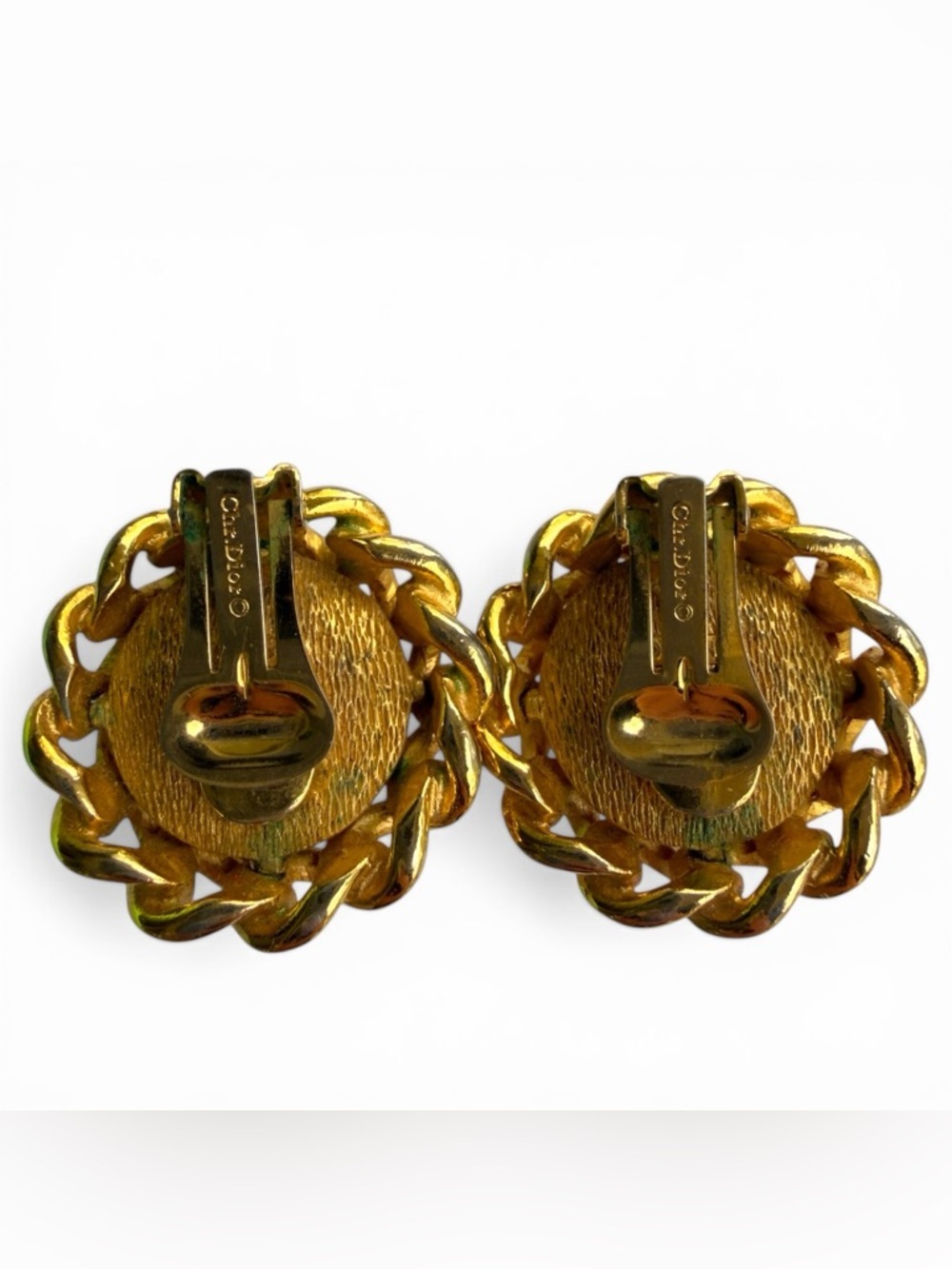 Vintage Christian Dior Pearl Clip-On Earrings Gold Rope Signed Designer - Picture 2 of 6